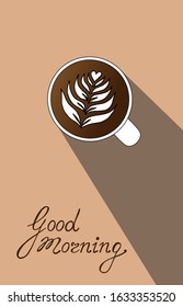 Vector poster with a cup of cappuccino and lettering.