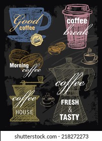 Vector poster cup of coffee on black