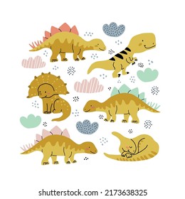 Vector Poster Cute Collection Dino Characters Stock Vector (Royalty ...