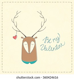  Vector poster with cute deer. Valentine's day card concepts