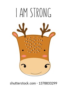 Vector poster with cute doodle deer for kids. Hand drawn graphic banner. Perfect for baby shower, postcard, label, brochure, flyer, page, banner design