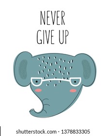 Vector poster with cute doodle elephant for kids. Hand drawn graphic banner. Perfect for baby shower, postcard, label, brochure, flyer, page, banner design
