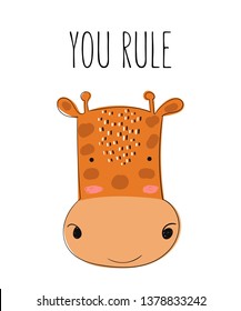 Vector poster with cute doodle giraffe for kids. Hand drawn graphic banner. Perfect for baby shower, postcard, label, brochure, flyer, page, banner design
