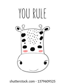 Vector poster with cute doodle giraffe for kids. Hand drawn graphic banner. Perfect for baby shower, postcard, label, brochure, flyer, page, banner design