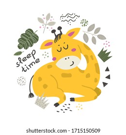 Vector poster with cute Giraffe. Funny character for kids. Isolated element for stickers, cards, invites and posters