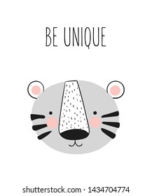 Vector poster with cute hand drawn tiger and slogan. Banner with adorable object on background. Valentine's day, anniversary, save the date, baby shower, bridal, birthday, decoration