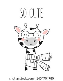Vector poster with cute hand drawn giraffe and slogan. Banner with adorable object on background. Valentine's day, anniversary, save the date, baby shower, bridal, birthday, decoration