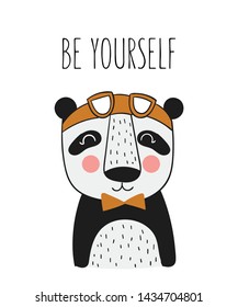 Vector poster with cute hand drawn panda and slogan. Banner with adorable object on background. Valentine's day, anniversary, save the date, baby shower, bridal, birthday, decoration