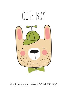 Vector poster with cute hand drawn rabbit
 and slogan. Banner with adorable object on background. Valentine's day, anniversary, save the date, baby shower, bridal, birthday, decoration