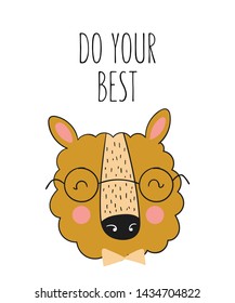 Vector poster with cute hand drawn lama and slogan. Banner with adorable object on background. Valentine's day, anniversary, save the date, baby shower, bridal, birthday, decoration