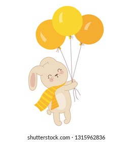 Vector poster with cute rabbit and balloons. Perfect for baby shower, postcard, label, brochure, flyer, page, banner design. Spring holidays, Woman’s day, Easter, Valentine’s