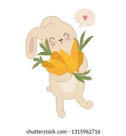 Vector poster with cute rabbit and carrot. Perfect for baby shower, postcard, label, brochure, flyer, page, banner design. Spring holidays, Woman’s day, Easter, Valentine’s