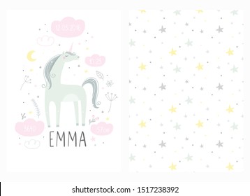 Vector poster with a cute unicorn for Baby Shower party