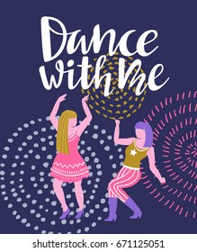 Vector poster with dancing girls. Party invitation or dance banner design.