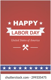 Vector poster for day workers in America. Poster printing with text and ribbon for the holiday.