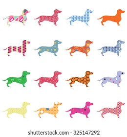 Vector poster with decorative dogs Dachshund and double exposure
