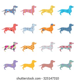 Vector poster with decorative dogs Dachshund and double exposure