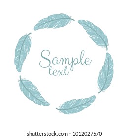 Vector poster with decorative ethnic frame wreath made of feathers. Hand draw illustration. Boho style.