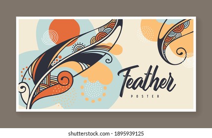 Vector poster with decorative ornamental feather illustration