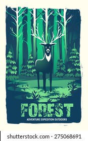 Vector poster with a deer in the woods