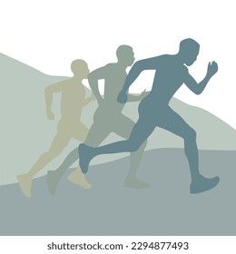 Vector poster design. The concept of a healthy lifestyle. People in nature run against the background of mountains. Flat vector illustration. Template for banner, advertising cover, flyer
