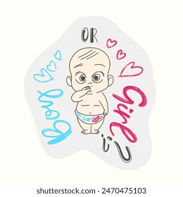 Vector poster design for gender reveal party, Boy or girl, cute baby