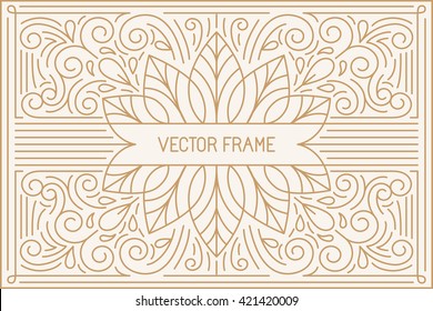 Vector poster design template and greeting card with copy space for text or title in trendy linear style - vintage background for cover, advertising, packaging - vector frame for logo