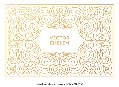 Vector poster design template, wedding invitation and greeting card with copy space for text or title in trendy linear style and golden colors - vintage background for cover, advertising, packaging