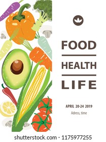 Vector poster design with vegetable illustration and text example. Farm Market , food festival, vegan day poster. Great for menu, banner, label, flyer.