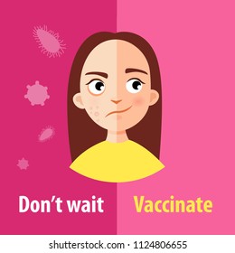 
Vector poster "Do not wait, vaccinate!" Sick and healthy girl