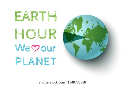 Vector poster for a Earth hour. March Earth hour day. We love our planet.