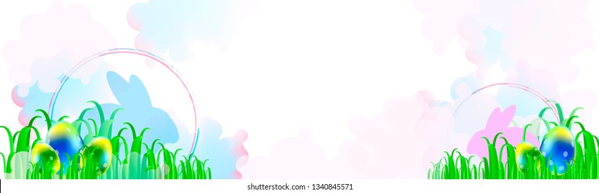 Vector poster Easter pink and blue colors spring holiday banners design background landscape happy new