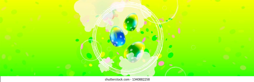 Vector poster Easter pink and blue colors spring holiday banners design bright green background easter eggs landscape