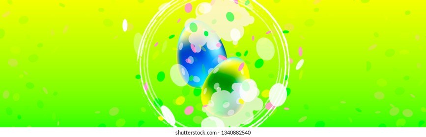 Vector poster Easter pink and blue colors spring holiday banners design bright green background easter eggs