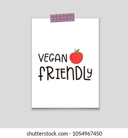 Vector poster, eco badge or tag, bio green logo. Vegan sign for cafe, restaurants, products packaging. Hand drawn leaves, branches, plant elements with lettering. Organic design template.