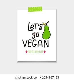 Vector poster, eco badge or tag, bio green logo. Vegan sign for cafe, restaurants, products packaging. Hand drawn leaves, branches, plant elements with lettering. Organic design template.