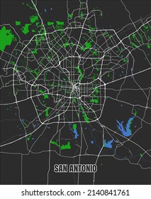 Vector poster editable city map San Antonio, USA Data From OpenStreetMap.