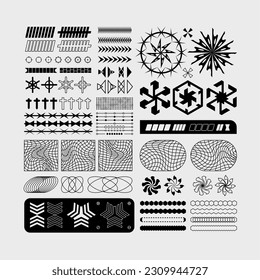 Vector poster elements, geometry assets, modern shapes collection, stricker elements, brutalism, 80s, 90s, flash art, y2k style, grunge, vintage, retrofuturistic, anti-design, minimalism, tattoo art