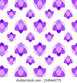 Vector poster or event banner. Geometric prints, elements patterns, abstract style. Floral leaf and flower elements on white background. Velvet violet color. EPS10.