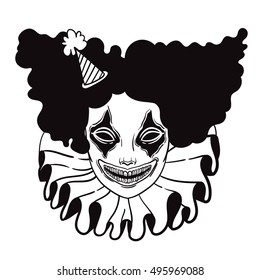 vector poster with an evil clown. linear illustration of Halloween. scary clown maniac of horror