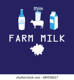 Vector poster of farmer milk cow on blue background