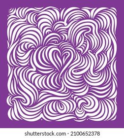 Vector poster for February 14, brush strokes, strands of hair, waves, curls. Valentine card with a heart made of smooth lines. Scalable ornament.