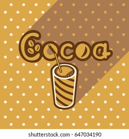 Vector poster in flat style with cup of espresso on the background of the brown tablecloth with polka dots. Template for flyers, banners, invitations, brochures and covers.