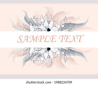 Afiche vectorial con flores en línea de estilo de arte con lugar para texto.