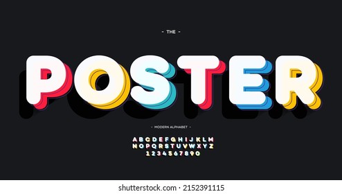 Vector poster font 3D bold color style modern typography for t shirt, game, book, racing, infographics, motion graphics, video, promotion, poster, decoration, banner, printing.10 eps
