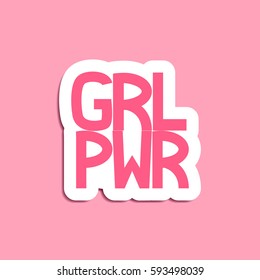 Vector poster Girl Power. Abbreviation on pink background. Good for sticker, patch, pin or t-shirt print.