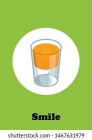 vector poster. A glass of orange juice full only in half high part. Concept of optimism