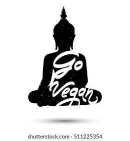 Vector poster "Go Vegan" with Buddha silhouette