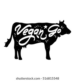 Vector poster "Go Vegan" with cow silhouette