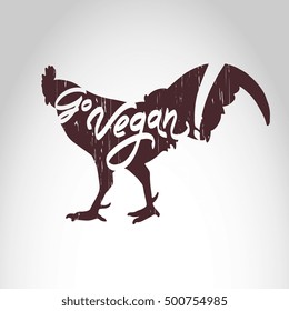 Vector poster "Go Vegan!" with rooster silhouette